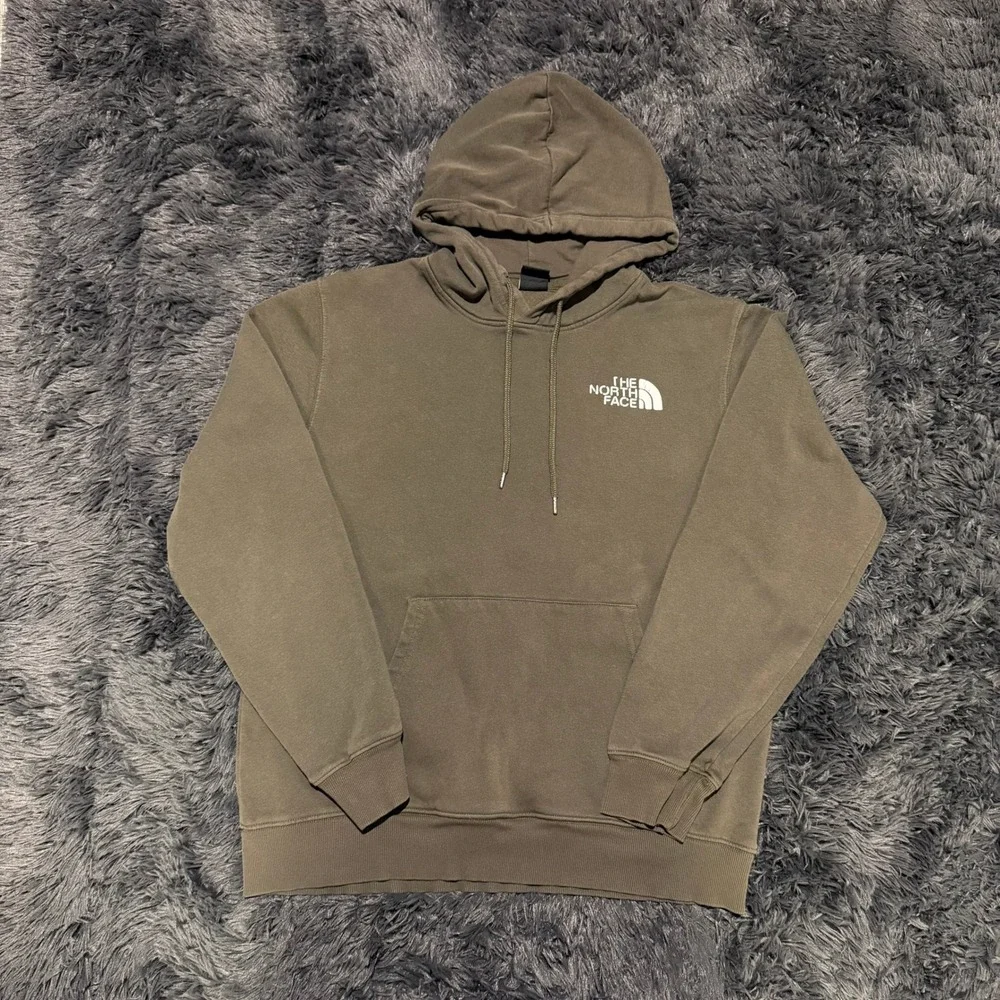 The North Face Mens Box Logo Hoodie Olive Green Never Stop Exploring Large
